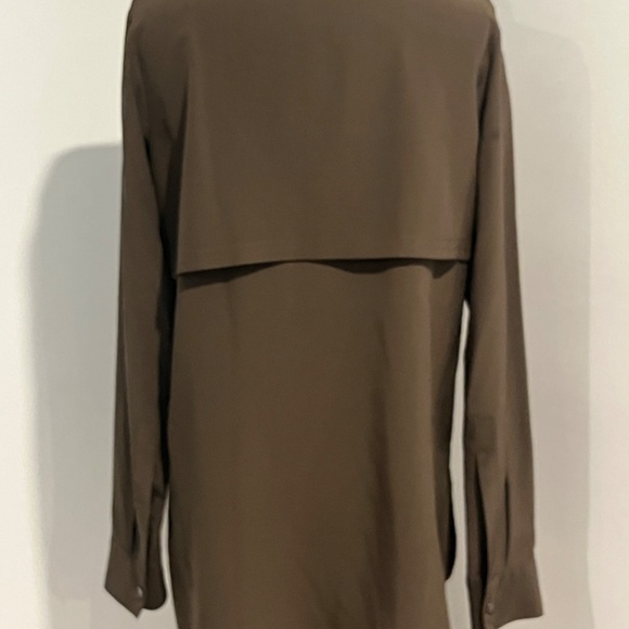 VINCE 100% Silk Tunic Top Women's SMALL Olive Green/Brown L/S Slipover $165 - Picture 4 of 7